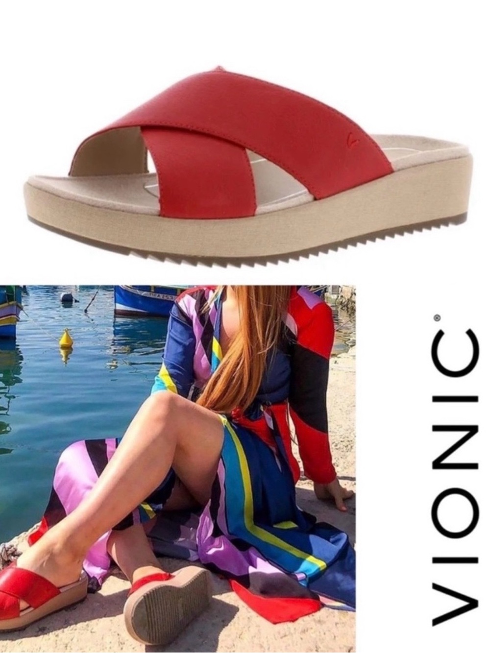 NWOB Vionic Hayden Sandals Slides in Cherry Red Leather Women’s 11